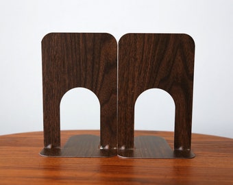 Faux Wood Grain Bookends Mid Century Modern Office Storage 1970s Metal Book Ends Three Pair Available