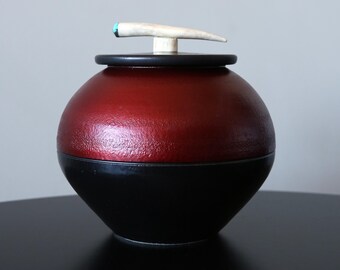 Michael Weinberg Studio Pottery Stylized Lidded Jar Antler Handle