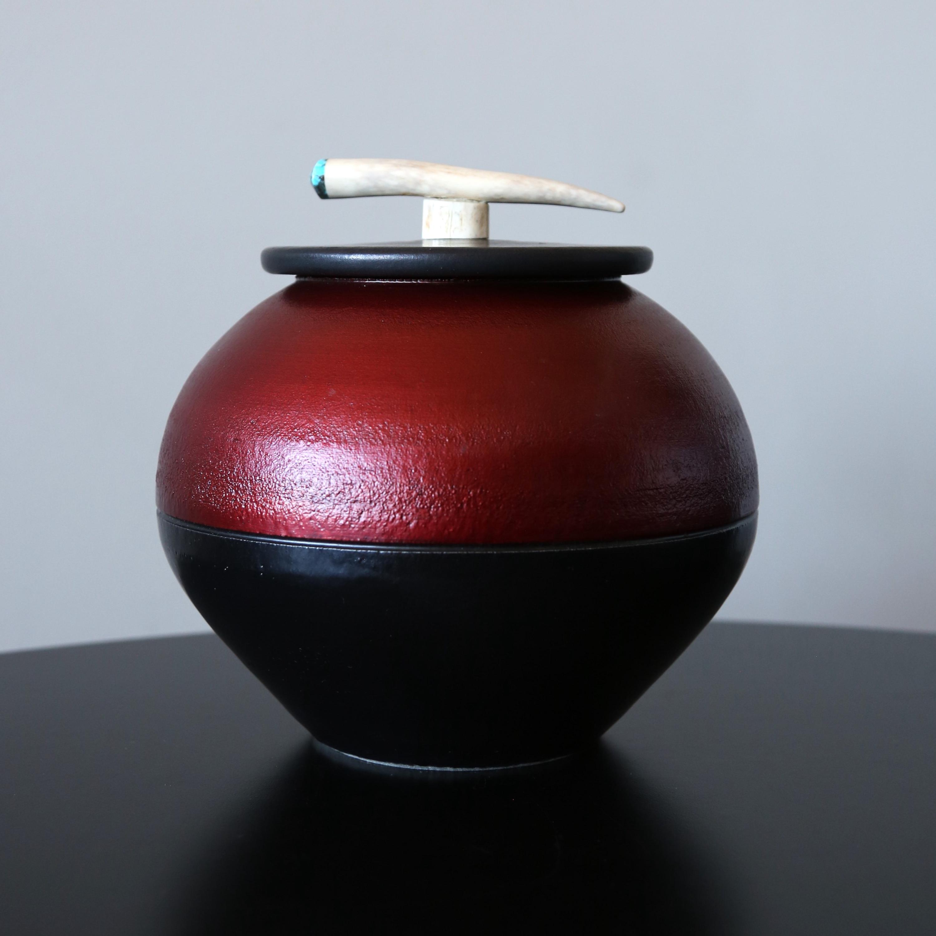 Michael Weinberg Studio Pottery Stylized Lidded Jar Antler Handle