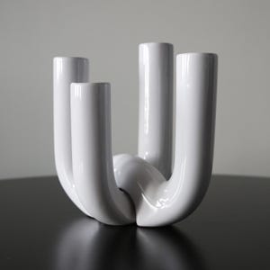 Mid Century Interlocking Vases 70s Op Art Porcelain Vessels Space Age Minimalist Design