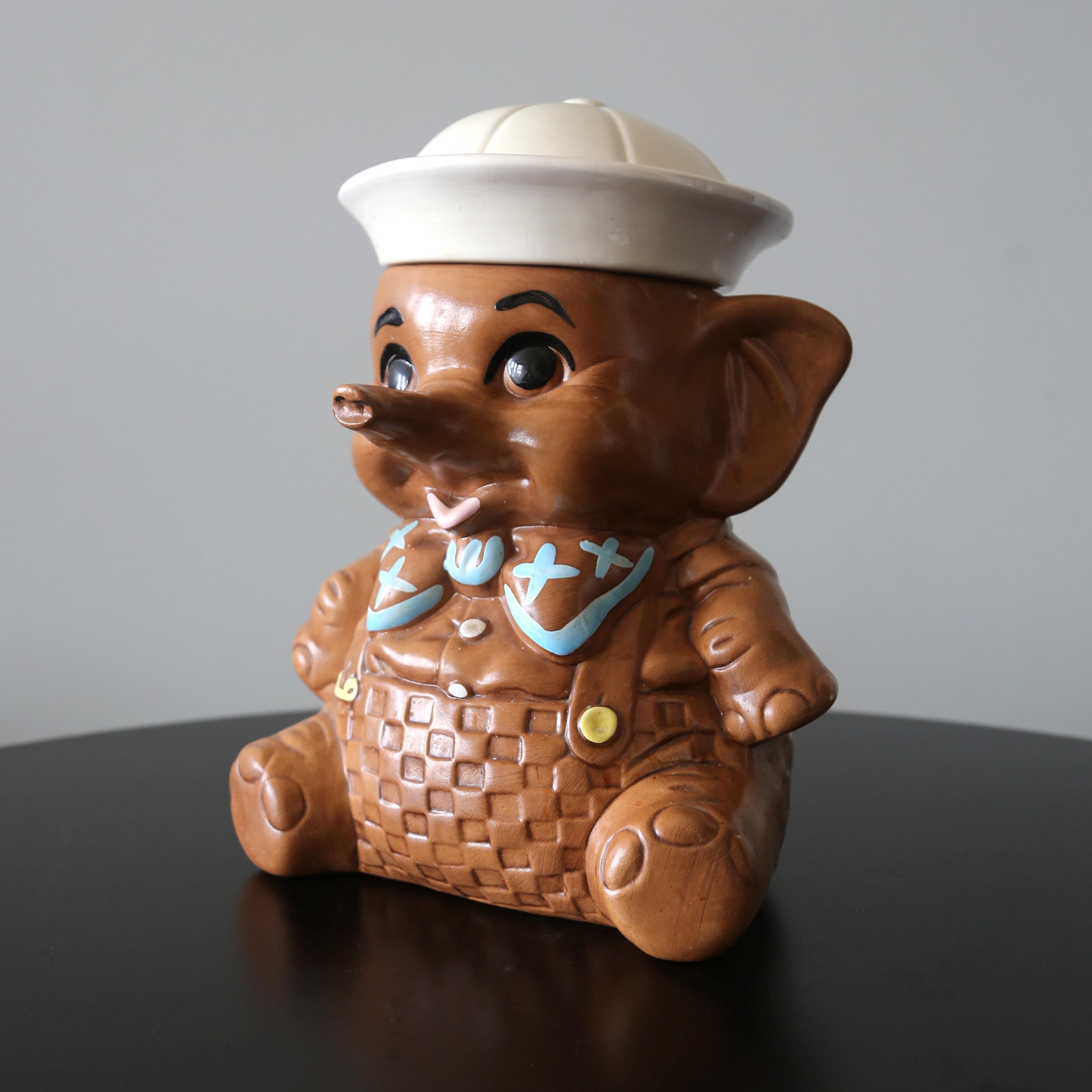 Vintage Twin Winton Baby Elephant Cookie Jar Mid Century Ceramic