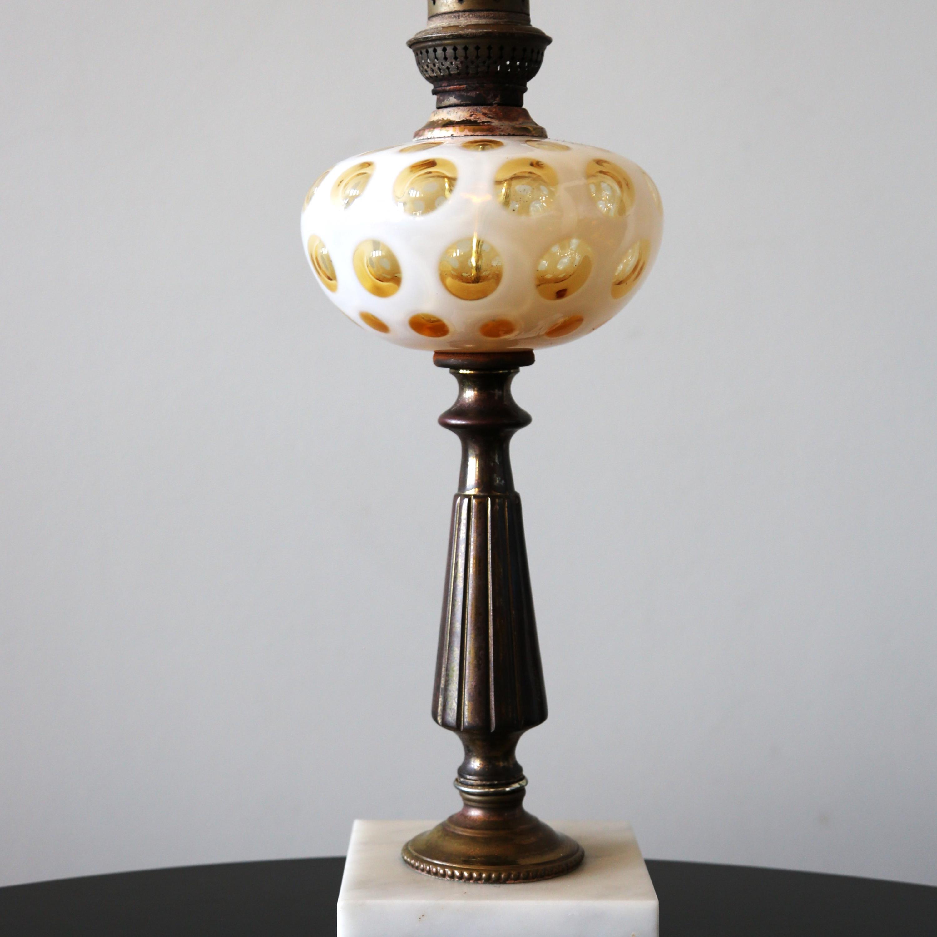 Fenton Opalescent Honeysuckle Coin Dot Lamp Vintage Optic Glass