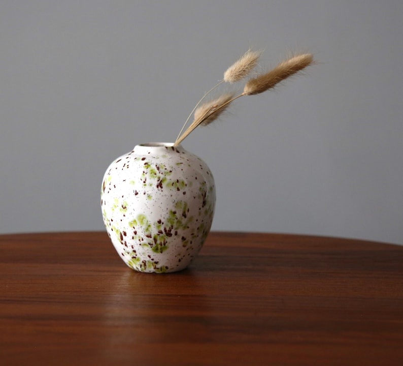 Vintage Handmade Speckled Bud Vase Small Retro Weed Pot image 1