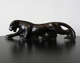 1950s Black Panther Ceramic TV Lamp / Planter 16" Working