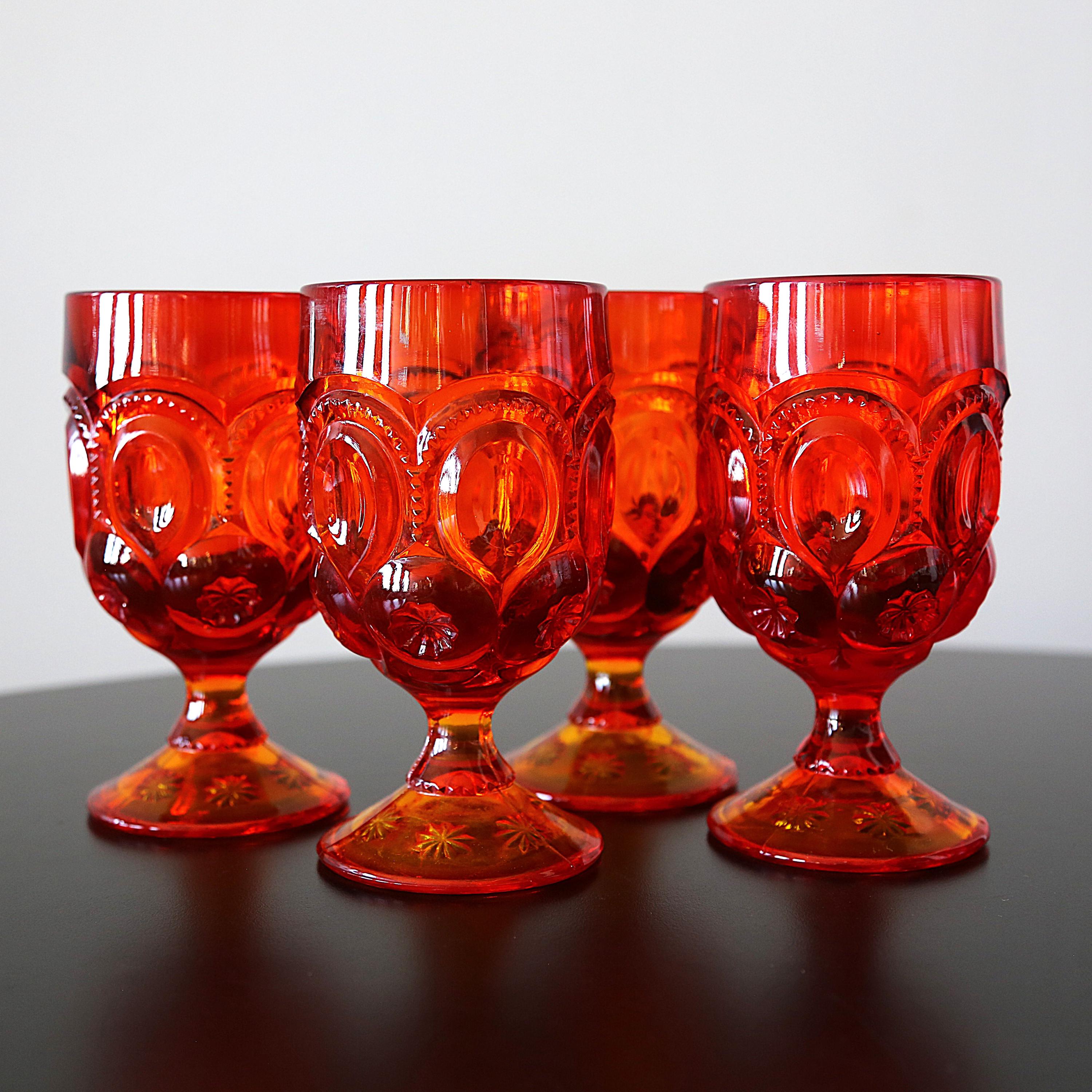 Vintage Amberina Moon + Stars Water Goblets LE Smith 1970s Glasses