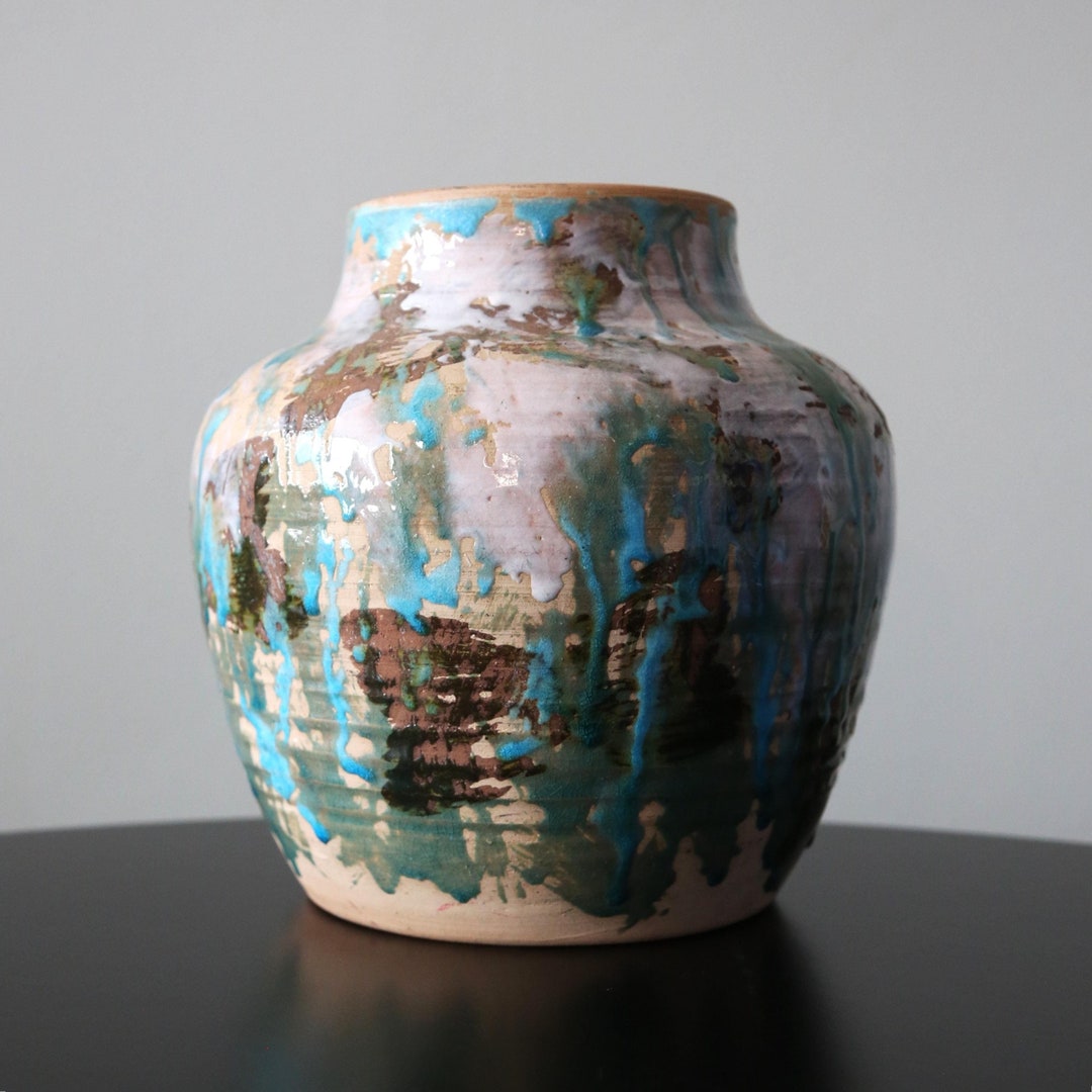 Large Studio Pottery Drip Glaze Planter Mid Century Modern Abstract ...