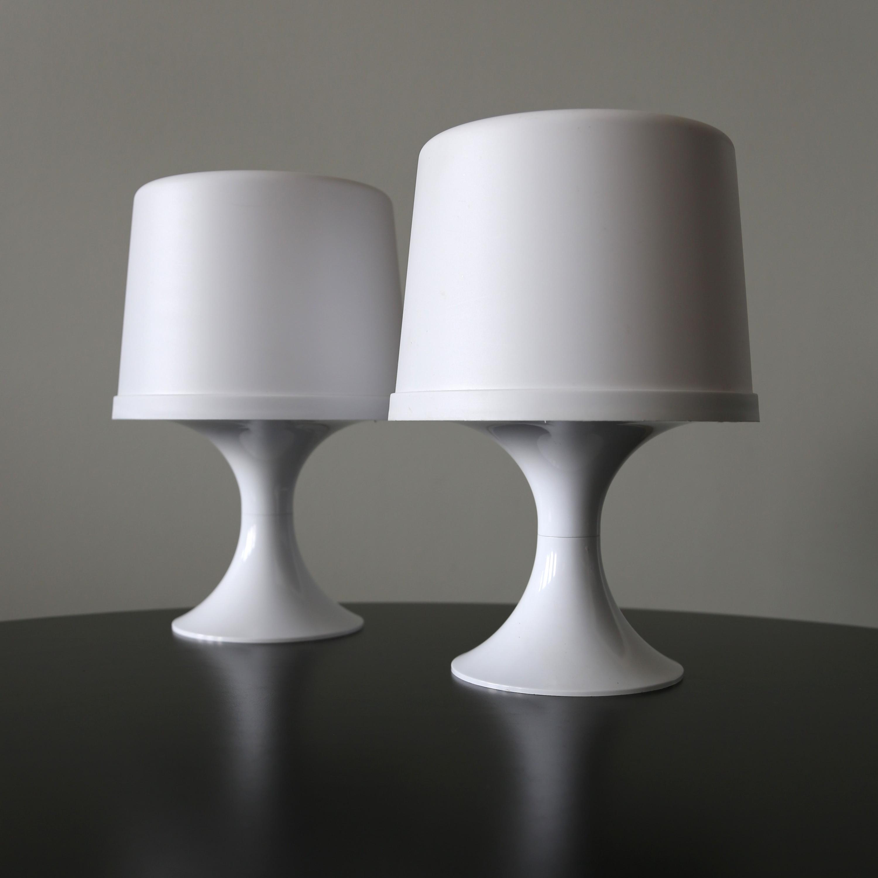 Pair Space Age Table Lamps Vintage White Plastic Mid Century