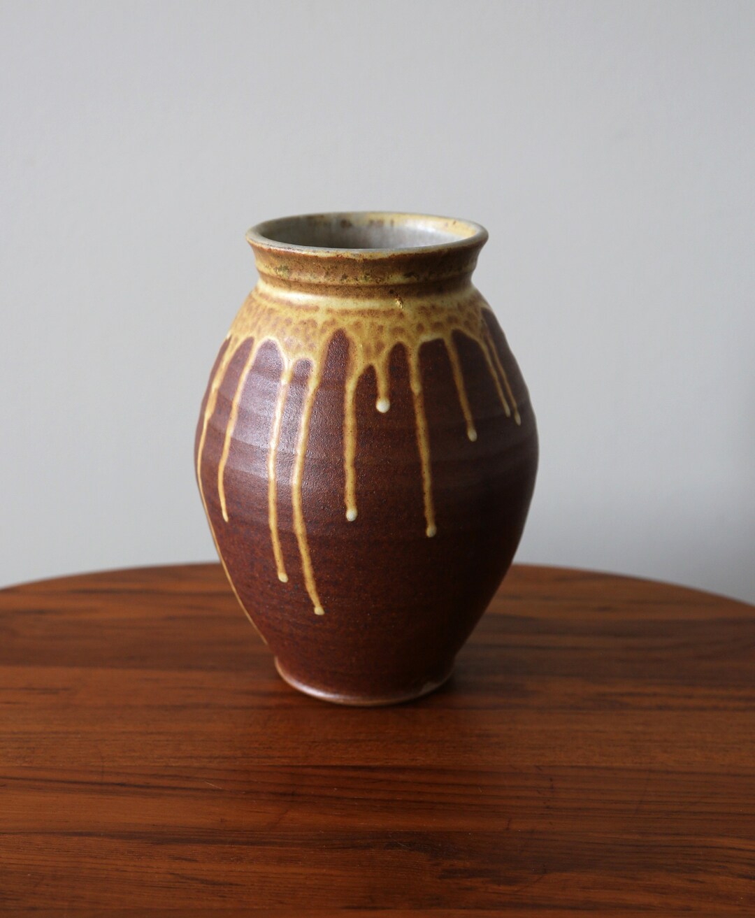 Vintage Studio Pottery Drip Glaze Stoneware Vase Handmade Mid Century ...
