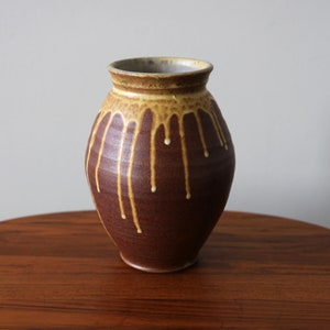 Vintage Studio Pottery Drip Glaze Stoneware Vase Handmade Mid Century Art Pottery