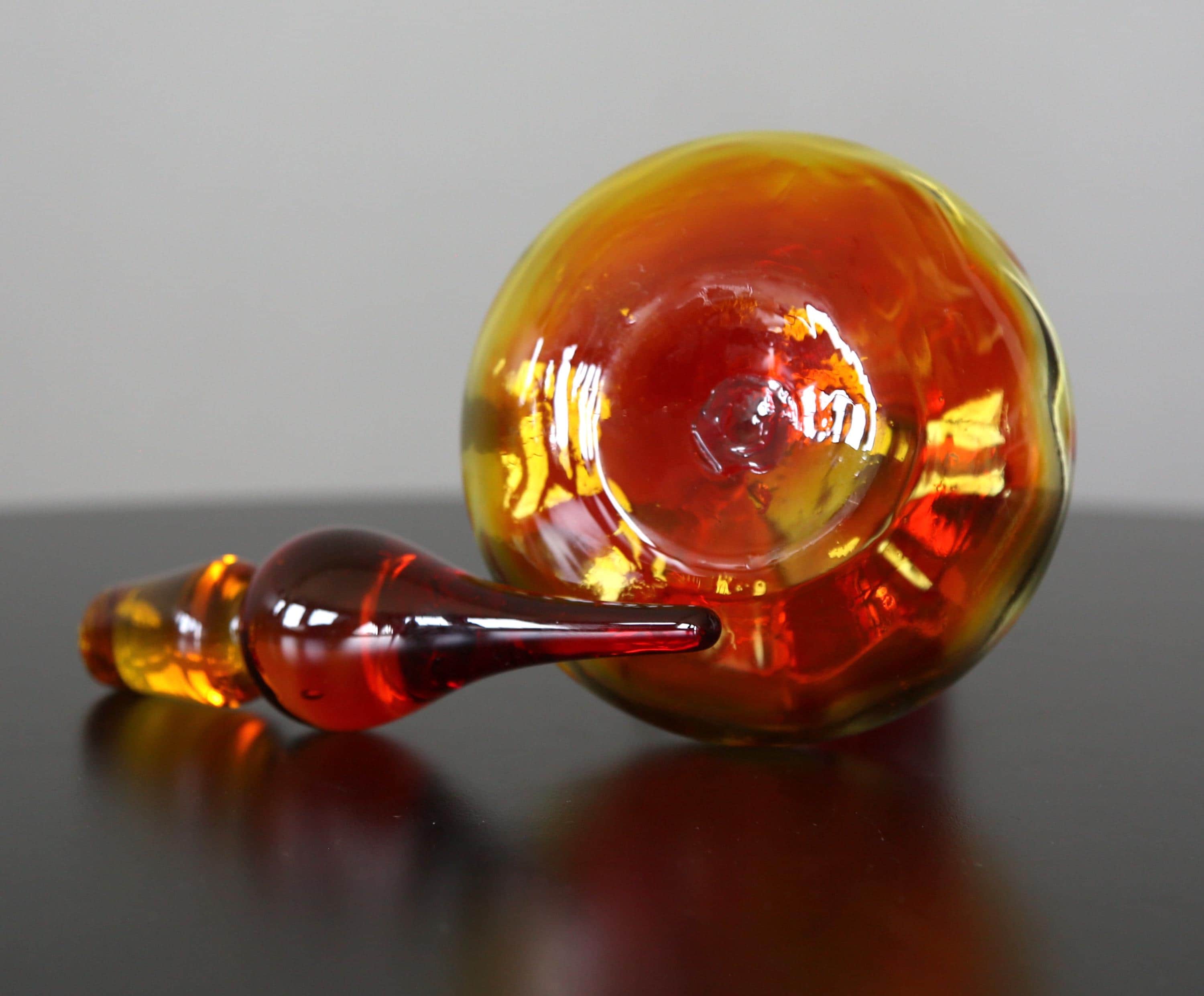 MCM Amberina Art Glass Decanter With Stopper, Mid Century Genie