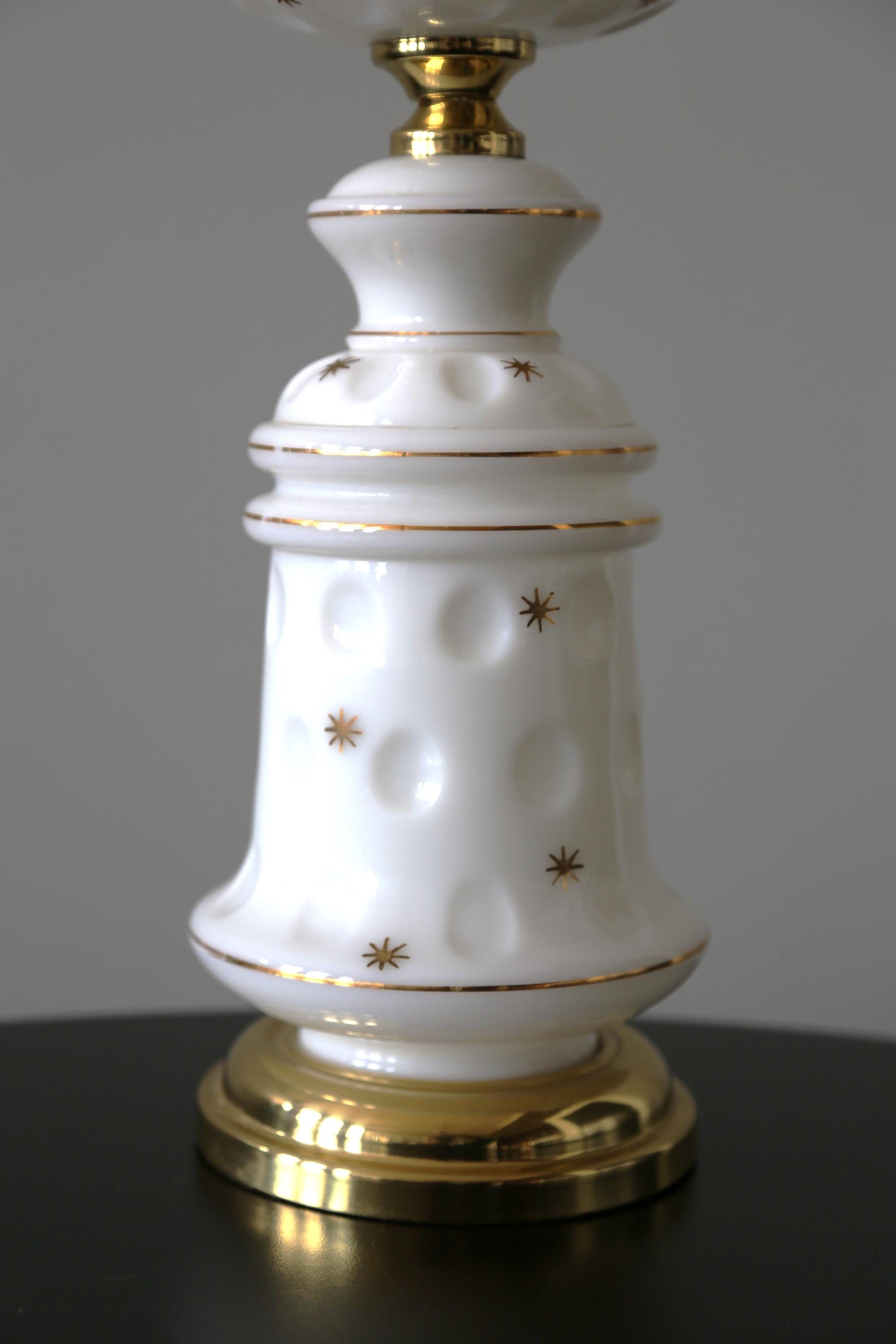 すぐ使えます　antique milk glass lamp アンティーク Vintage 1950s Atomic Sputnik Milk Glass Lamp, Gold Starburst