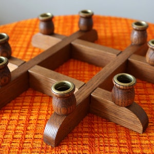 Mid Century Modern Interlocking Wood Candle Holder Holds Eight Taper Candles MCM