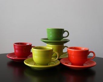 Fiesta Ware Cup + Saucer Homer Laughlin - Chartreuse, Red, Orange, Green - Sold Individually
