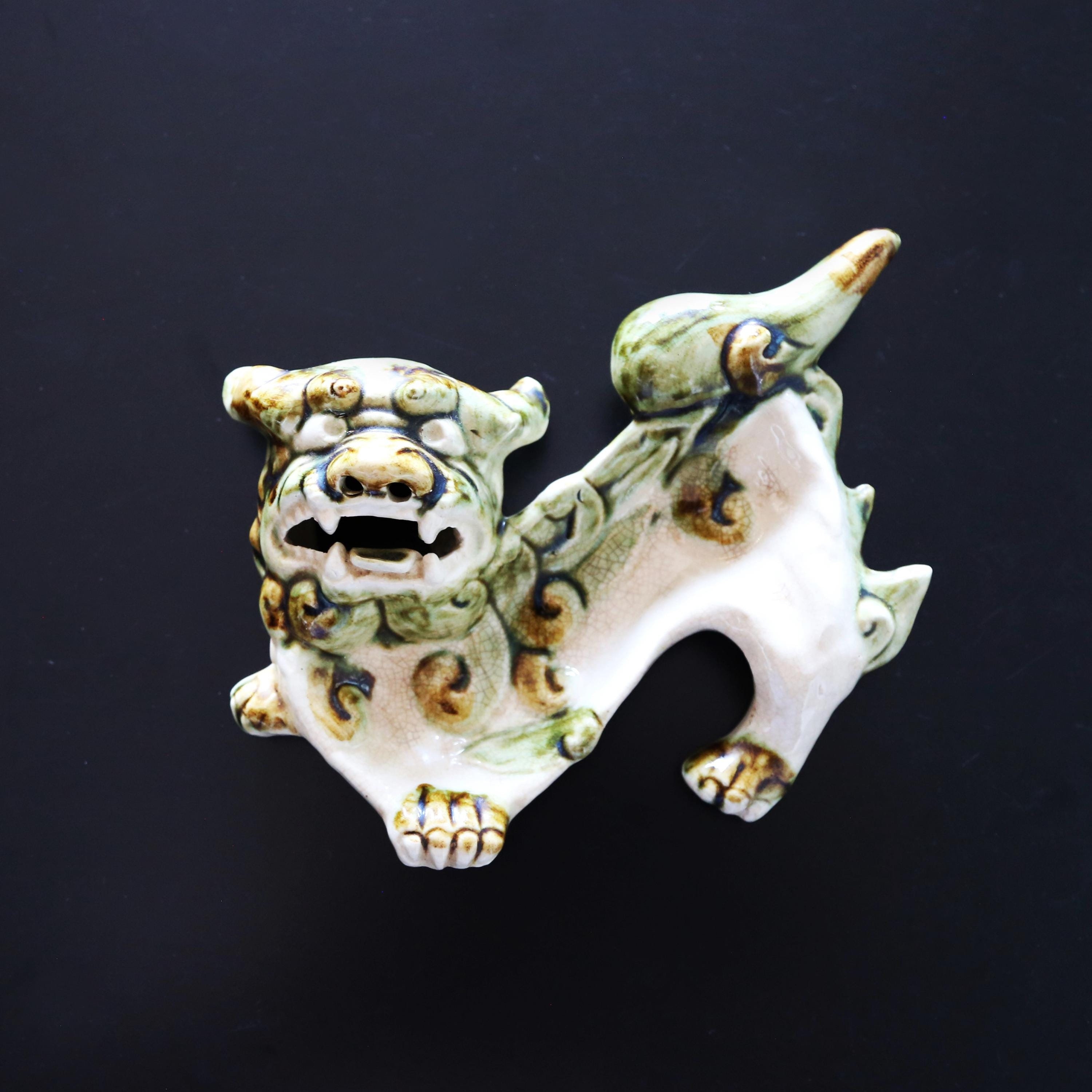 Chinese Foo Dog Catchall / Trinket Dish Vintage Majolica Ceramic 1950s Ashtray Tobacciana