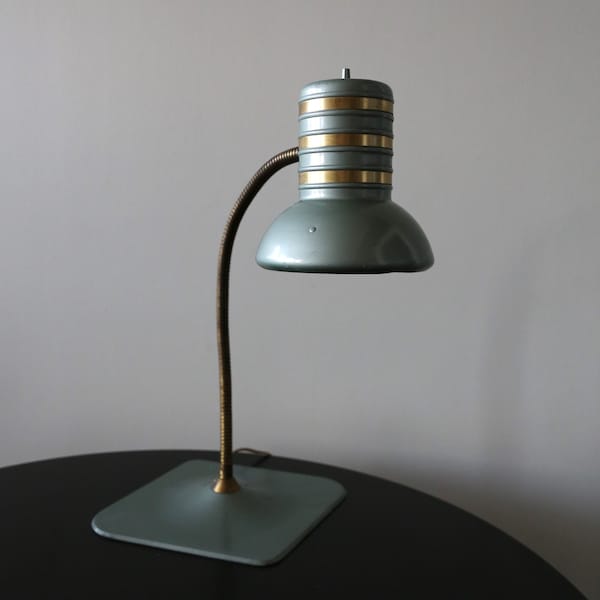 Mid Century Dazor Gooseneck Lamp Rare Vintage Steel Desk Lamp Art Deco Metal Task Lamp