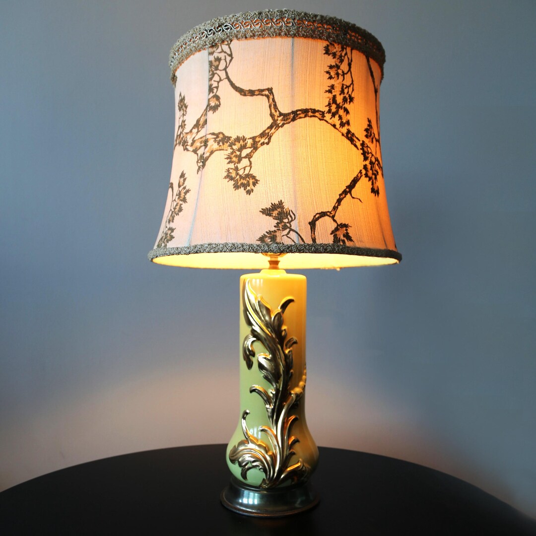 1950s Chartreuse Ceramic Lamp: Mid Century Modern Linen Shade - Etsy