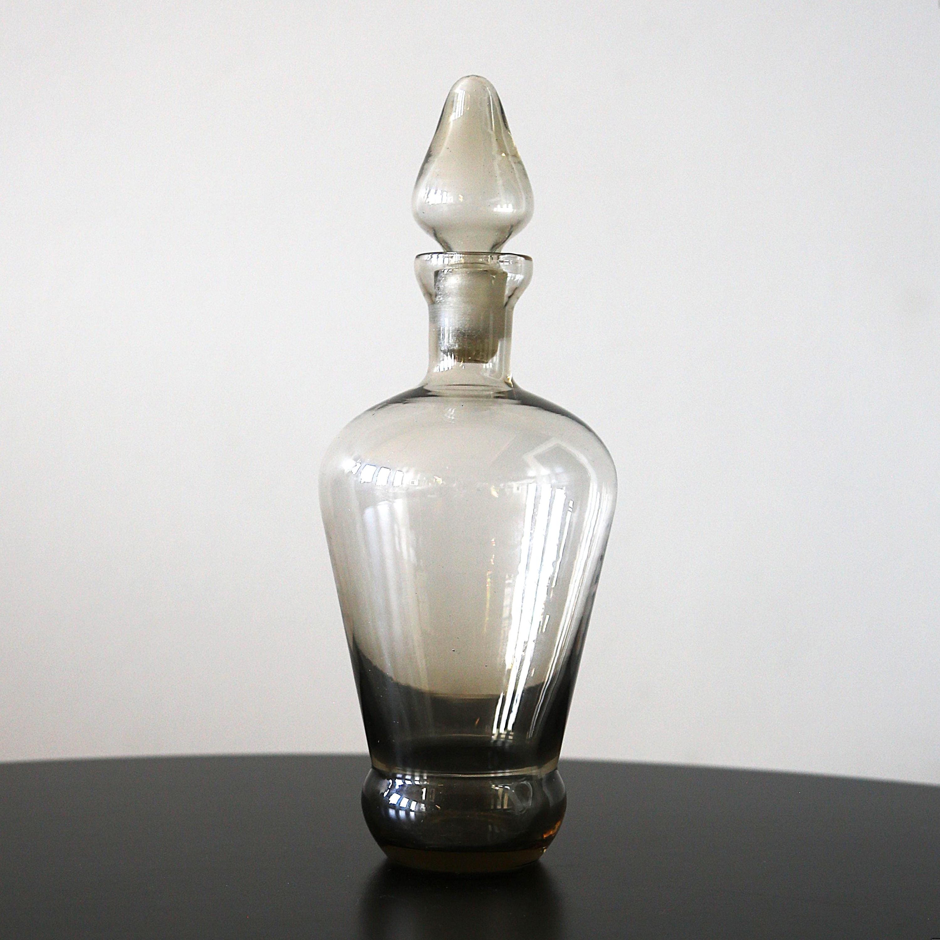 Mid Century Handblown Decanter Vintage Smoke Grey / Olive Glass