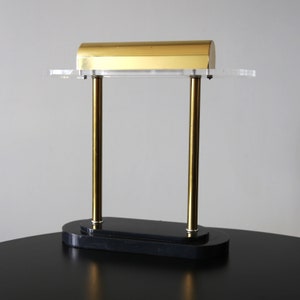 Postmodern Lucite + Brass Bankers Desk Lamp Rare Sonneman Style 1990s