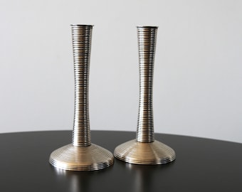 Post Modern 80s Candlesticks Vintage Heavy Metal Candle Holders Mid Century Modern Candle Sticks