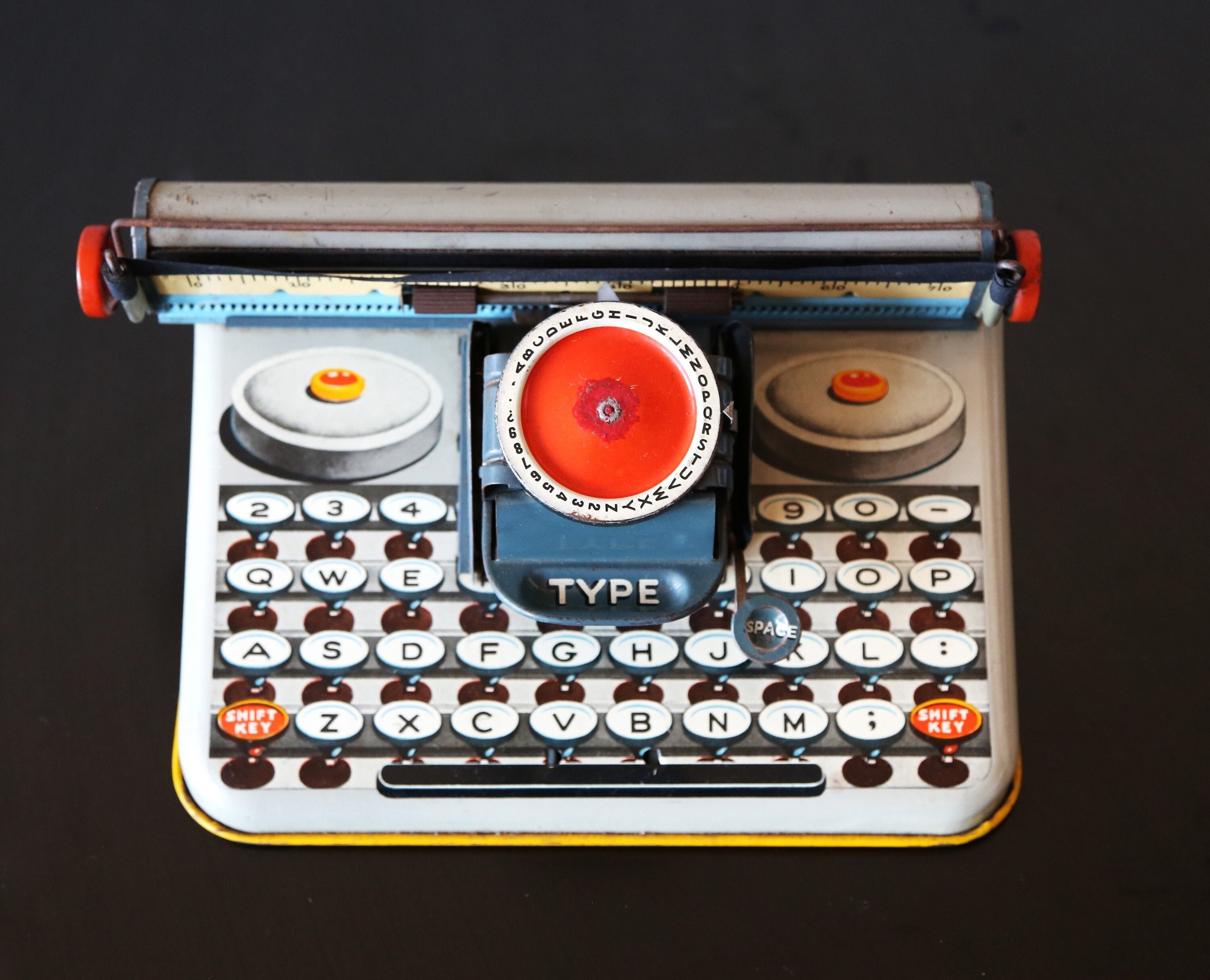 Vintage Unique Tin Litho Typewriter Uneek Artie the Clown MCM Child's Toys  