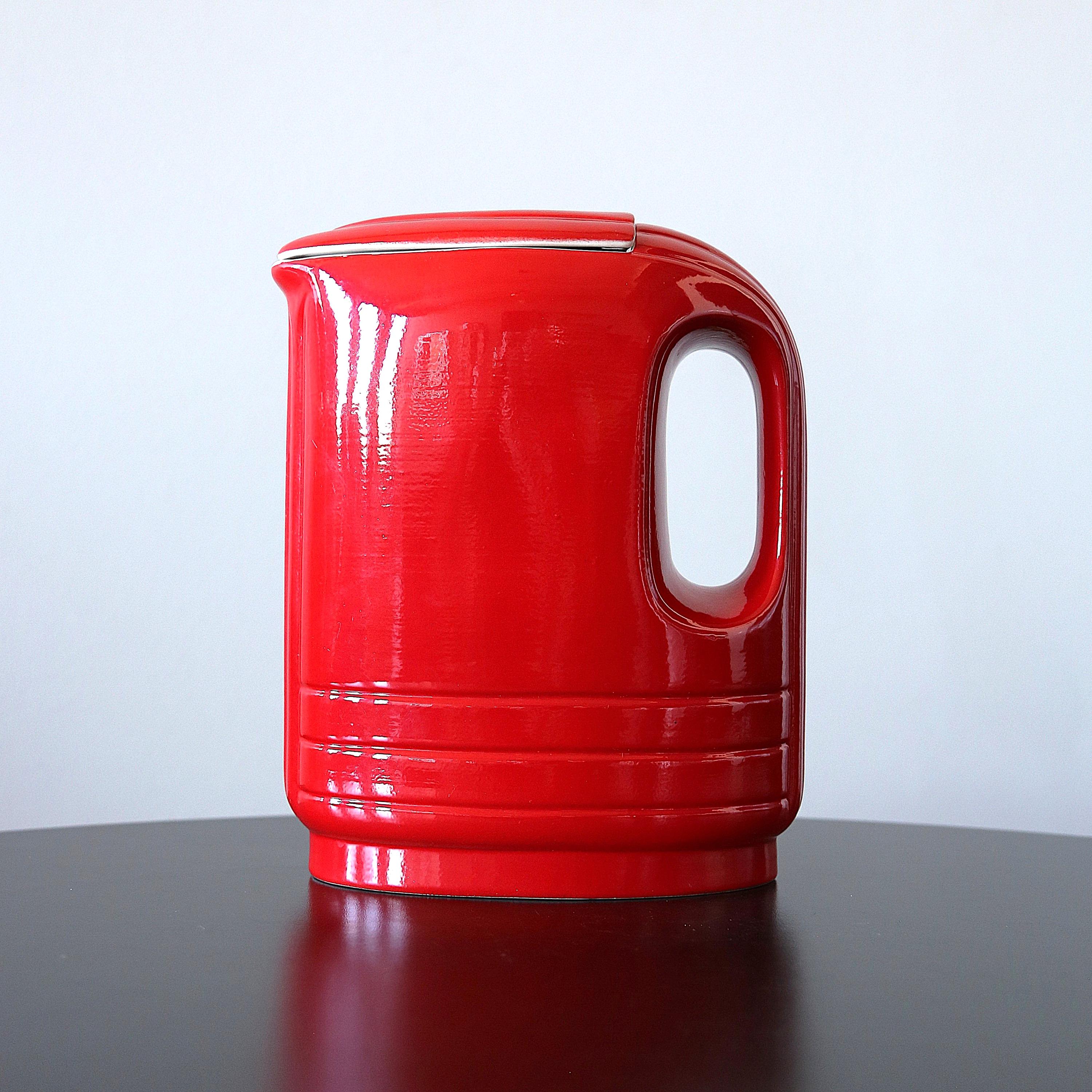 Hall China for Westinghouse Cherry Red Hercules Water Pitcher Art