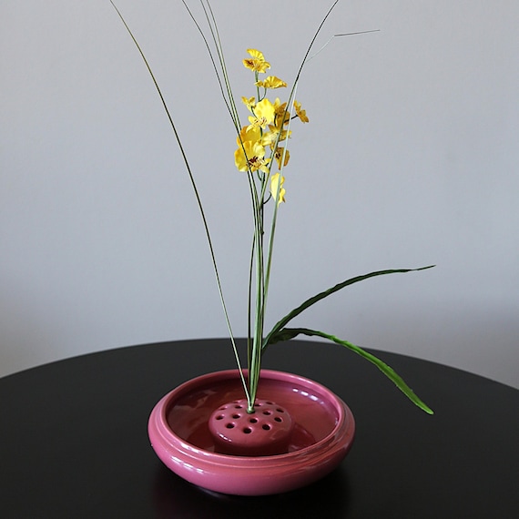 Vintage Pottery Low Console Bowl with Flower Frog MCM Bulb Pot Succulent Planter