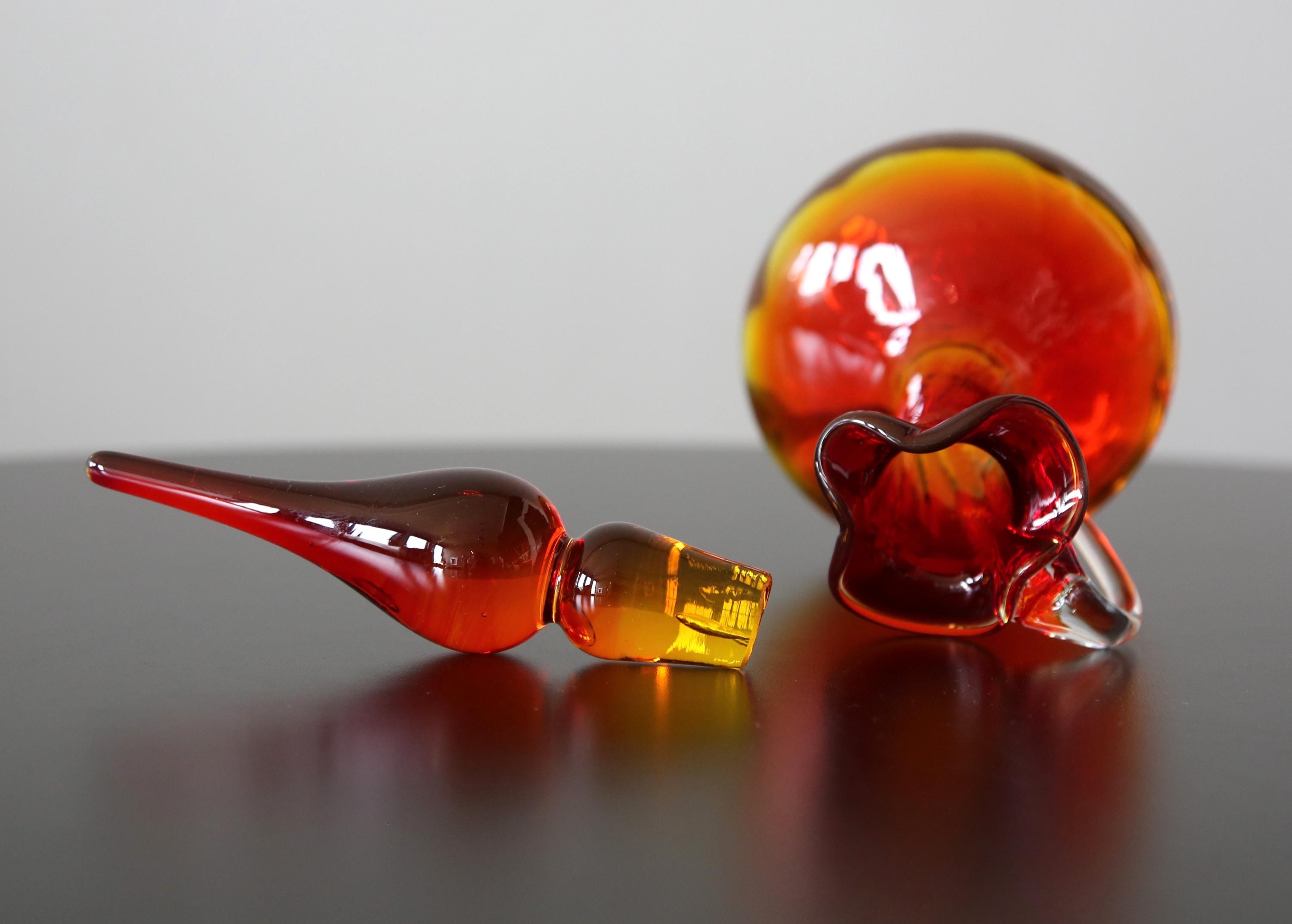 MCM Amberina Art Glass Decanter With Stopper, Mid Century Genie