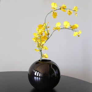 Vintage Sphere Vase / Planter Mid Century Modern Jet Black Orb Pottery 1980s