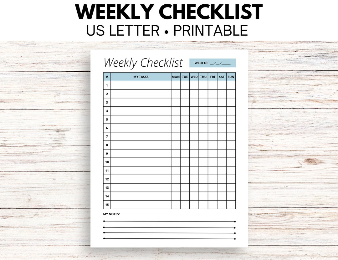 Weekly Task Checklist: Undated Planner Page (digital Download) - Etsy