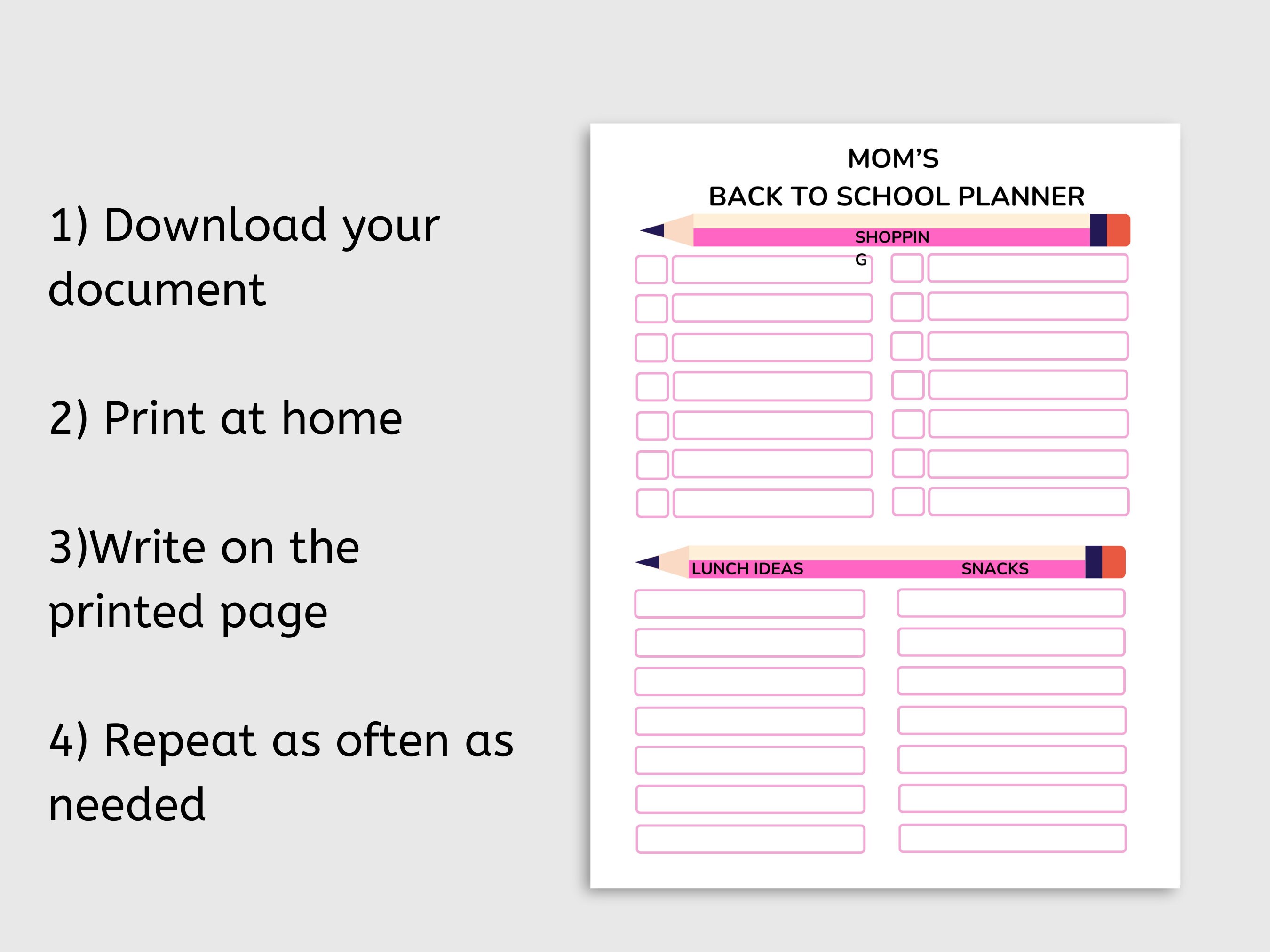 Mom's Printable Back to School Planner Page! - Etsy