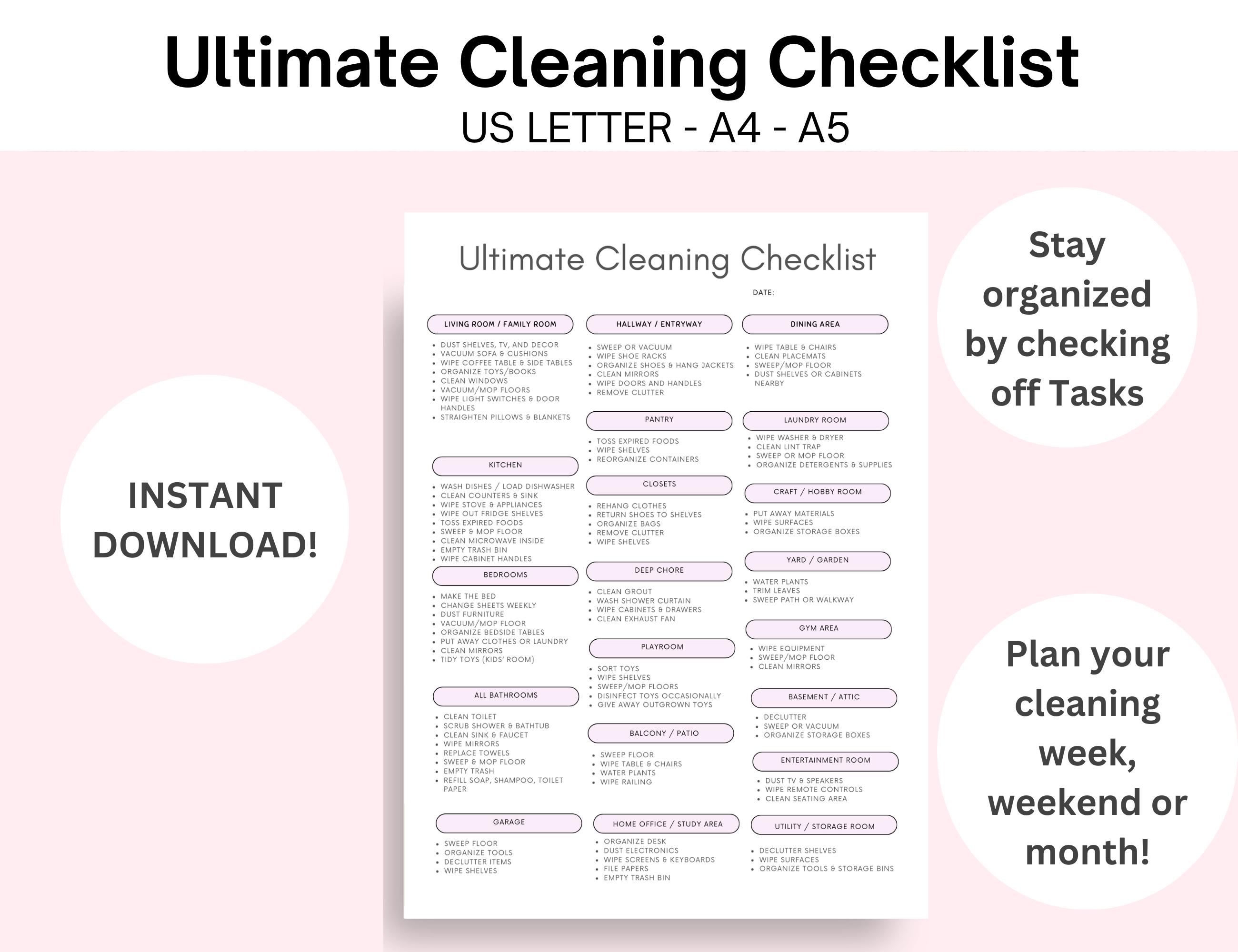 Ultimate Cleaning Checklist Printable, Deep Clean Checklist for Home ...
