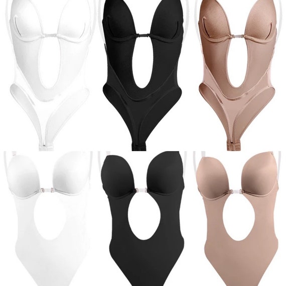 One Piece Bodysuit Shaper Built in Bra Invisible Clear Adjustable Shoulder  Straps Low Back Invisible Clear Center Bra Straps 