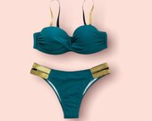 Sexy Comfortable 2 piece bikini set Push Up Removable Gold Straps Back Tie Moderate Bottom Coverage Size S and M Instock