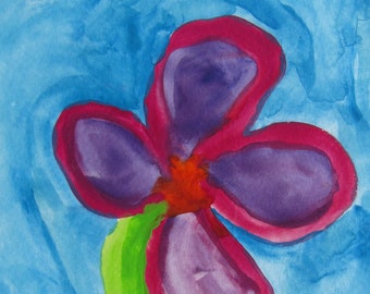 Flower with Blue: Original gouache on paper