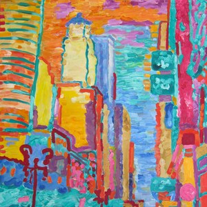 Wabash Avenue Chicago: Original oil on canvas Chicago cityscape