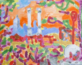 Fort Greene Brooklyn: Original oil on canvas New York cityscape