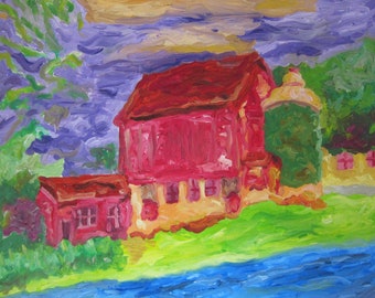 Red Barn: Original oil on canvas