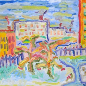 Wicker Park Winter: Original oil on canvas Chicago cityscape