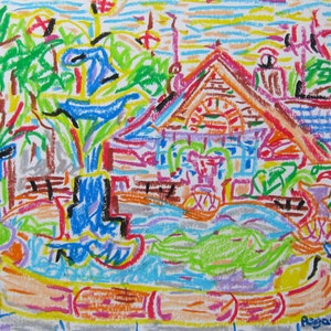 Wicker Park: Original oil pastel on paper