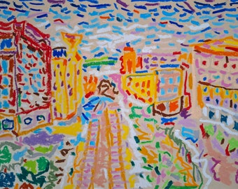 Milwaukee View West: Original oil pastel on paper