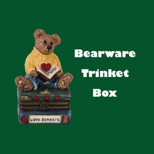 Vintage Bearware Pottery Love Sonnets Bear Trinket Box Figurine - "How Do I Love Thee?"
