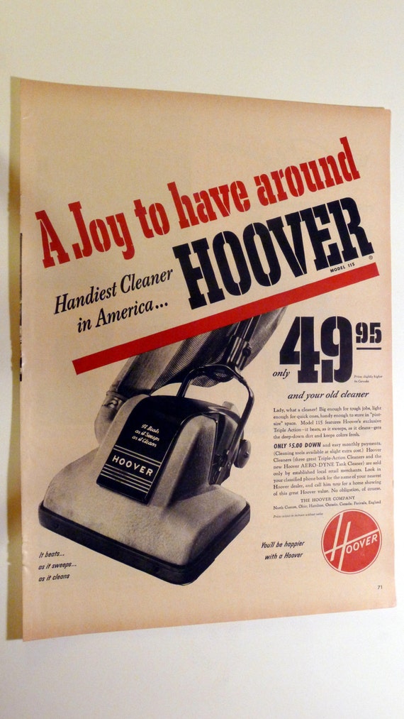 Items similar to 1950 LIFE Magazine Hoover Vacuum Cleaner Ad vintage
