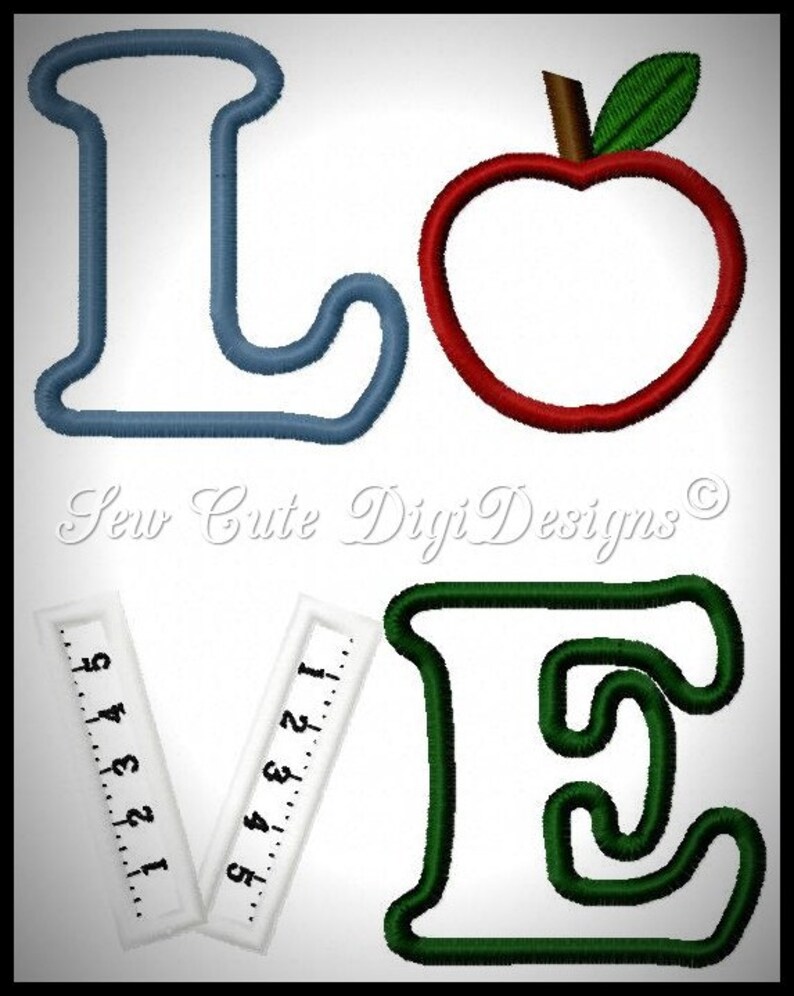 Love School With Apple and Ruler Applique | Etsy