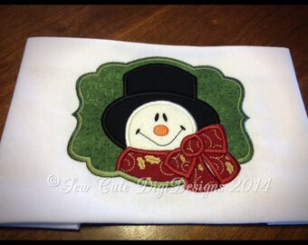 Adorable festive appliqued snowman within a appliqued Border - Instant Download