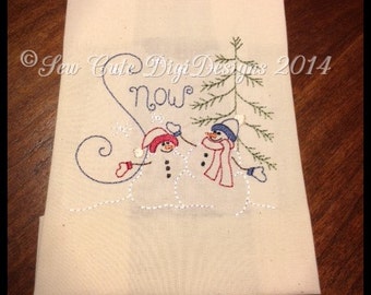 Winter Snowmen Redwork - Machine Embroidery Design