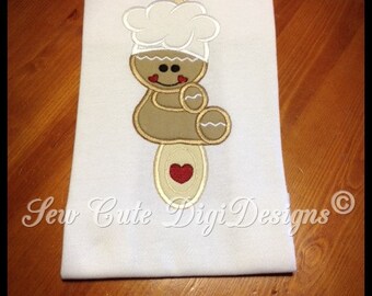 Christmas Cookie Baking Gingerbread sitting on a wooden spoon Applique Design