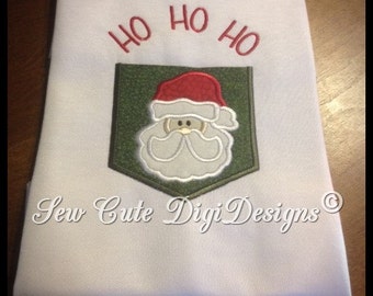 Ho Ho Ho - Christmas Santa Claus Faux Pocket Applique Design - Instant Download