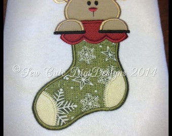 Santa's Reindeer Stocking - Applique Design - Instant Download