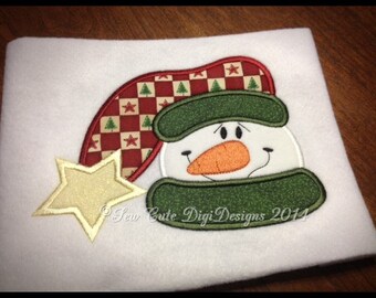 Super Cute Snowman featuring a Star on his hat - Applique Design - Instant Download