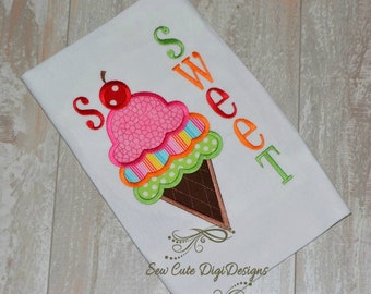 So Sweet Ice Cream Cone Applique Design
